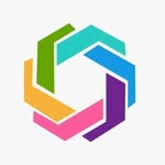Hexágono formado por seis segmentos de colores: verde, azul, celeste, morado, rosa y amarillo, sobre fondo blanco.